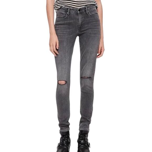 All Saints Grace Slashed Moto Distressed Skinny Jeans Size 28 - Picture 1 of 10